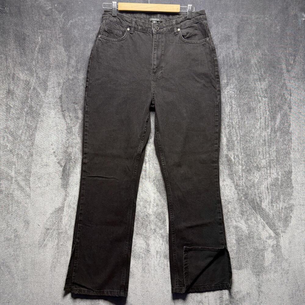 Boohoo Jeans Womens 8 Petite Black High Rise Split Hem Straight Denim Pants